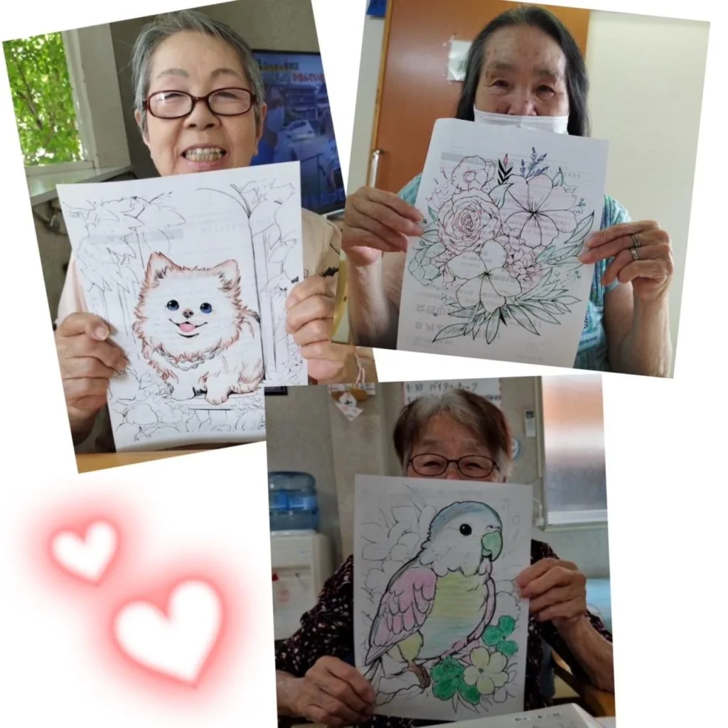 塗り絵部活躍 かなやまの里デイサービス