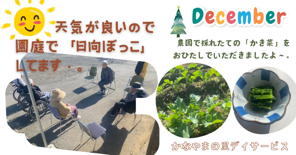 園庭で日向ぼっこ かなやまの里デイサービス